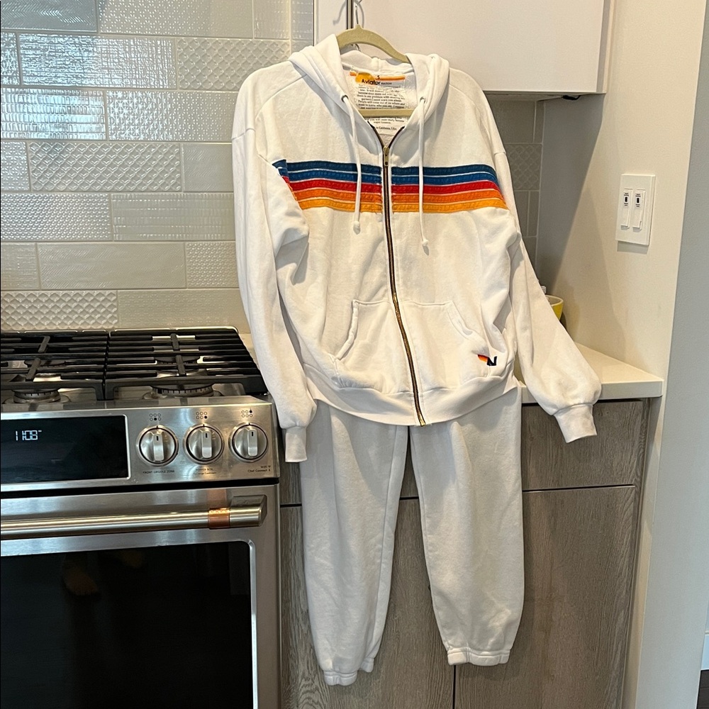 Aviatior Nation 5 stripe set zip up hoodie with pants S
White